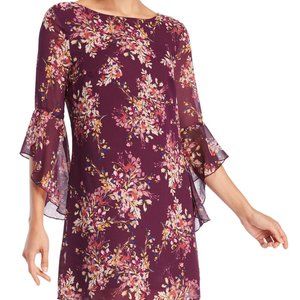 Emerald Sundae Floral Ruffled Purple Shift Dress